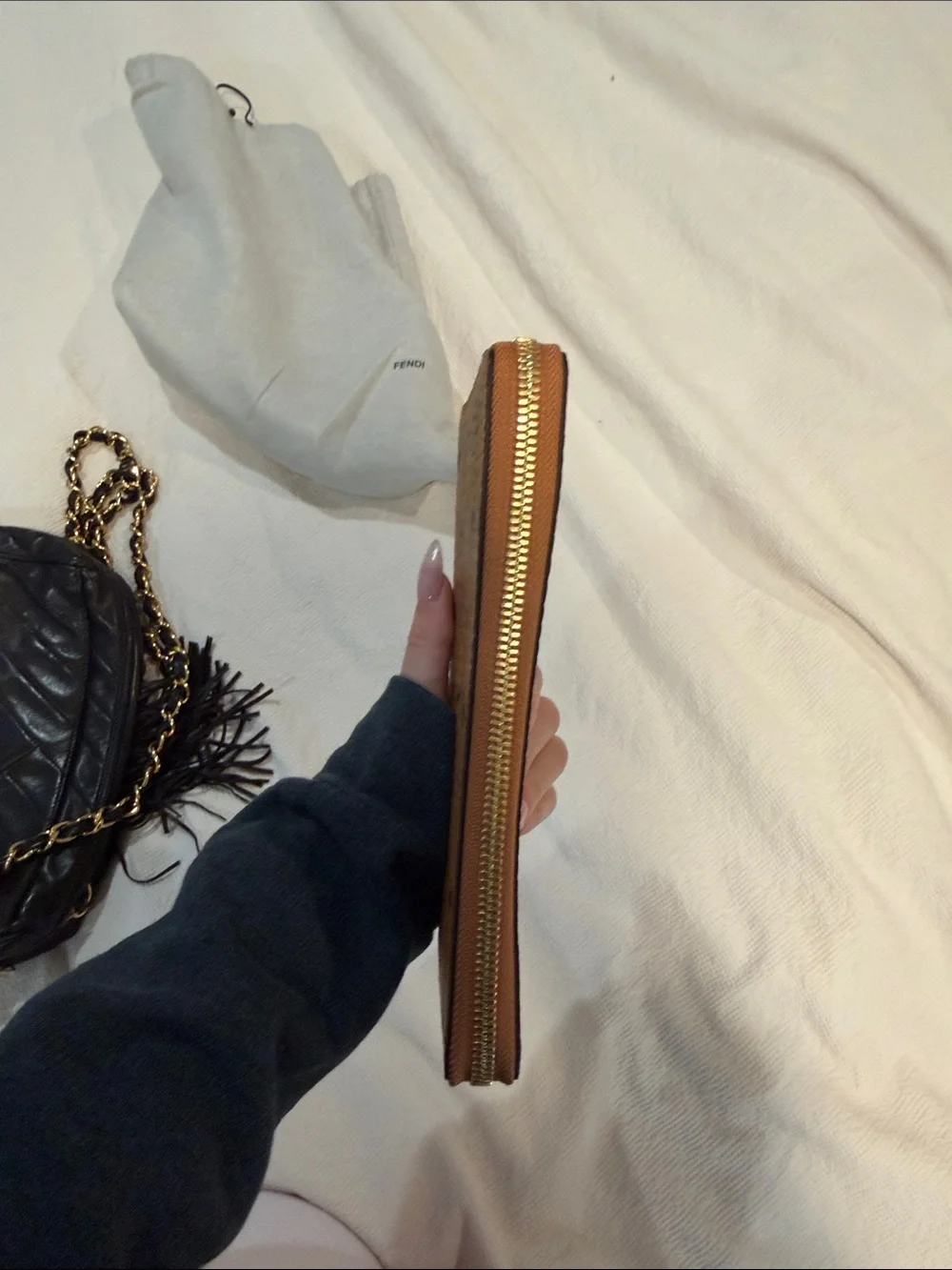 MCM Visetos Zip Wallet in Cognac Brown with Black Logo